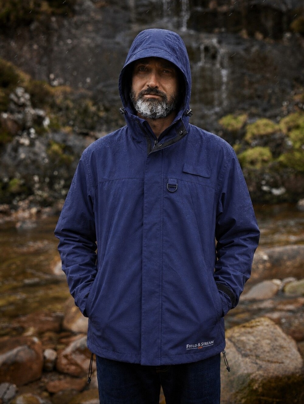Field & Stream HydroProof Ultra Waterproof Rain Jacket Navy Blue Hooded Mens XL